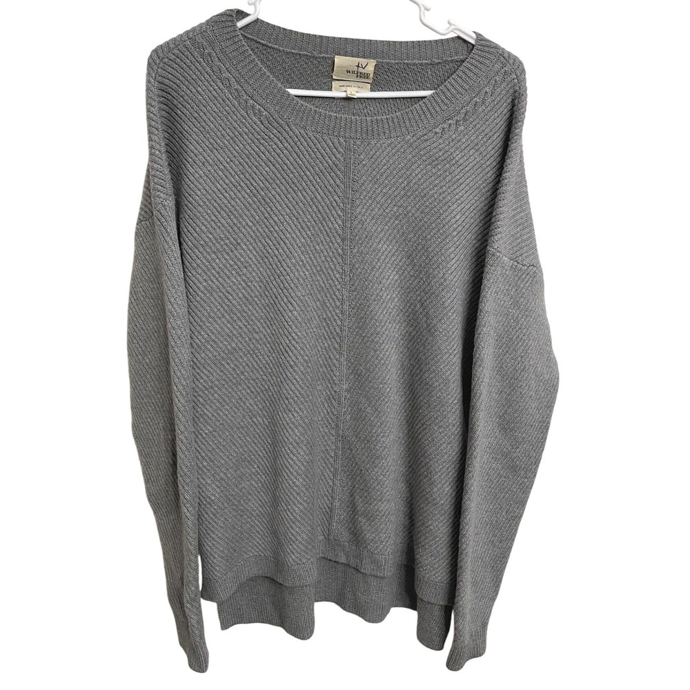 Wilfred Free 100% Wool Knit Ribbed Sweater Gray Size L‎ Minimalist Quiet Luxury